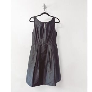 Jenny Yoo Collection Black 100% Silk Shantung Keyhole Fit & Flare Dress 8